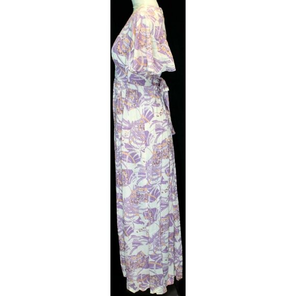 VTG 1970s Womens Maxi Dress Handmade Polyester Purple White Empire Waist - Picture 6 of 7